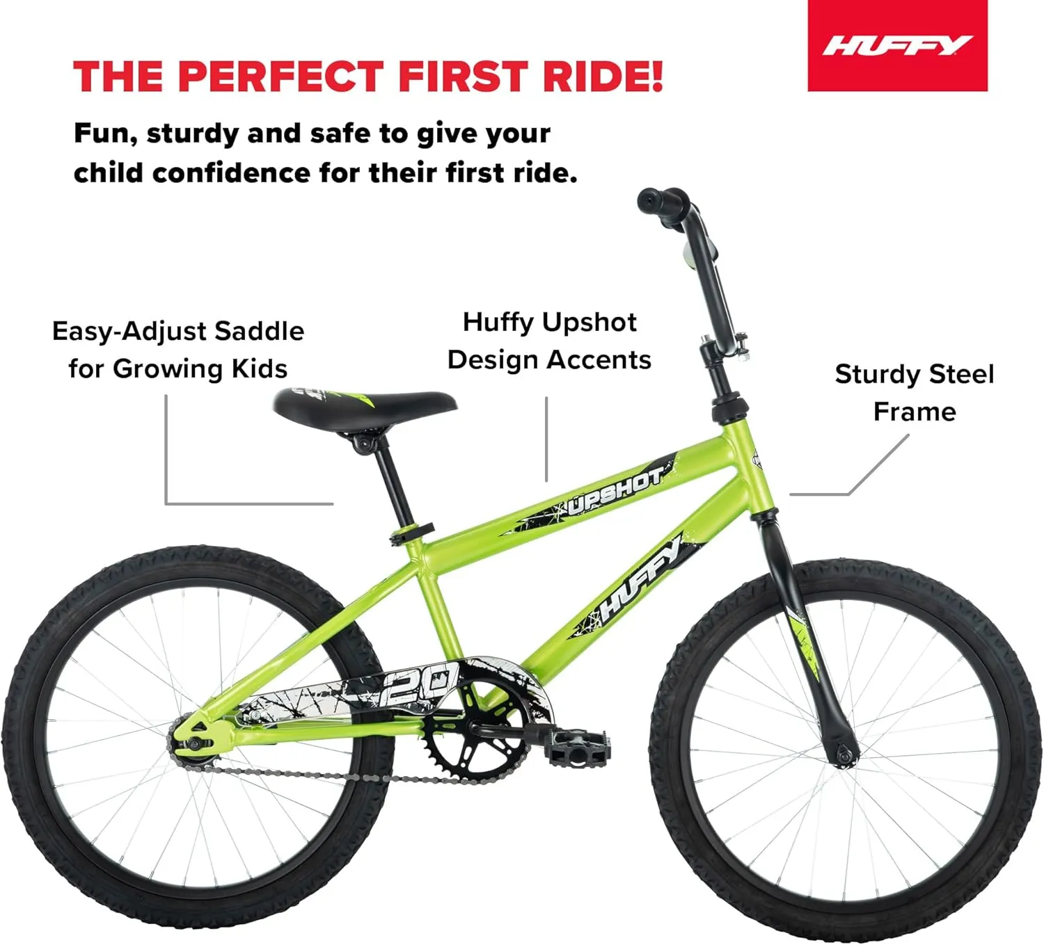 Huffy Upshot 12/16/20 Inch Boys' Bike for Kids, Ages 3  Years Old, Multiple Color Options, Removable Training Wheels (12" and 16" Only), BMX Design, Designed for Growth, Durable, Easy Assembly