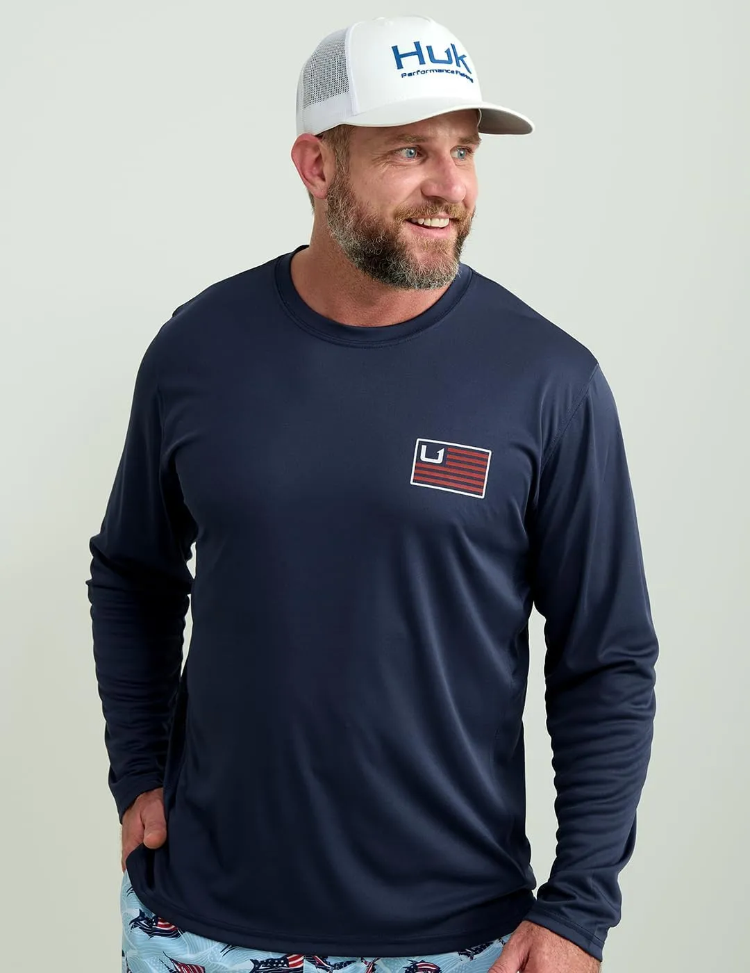 HUK Mens Pursuit Pattern Crew Sleeve, Performance Shirt, Bars - Windsurfer, 3X-Large