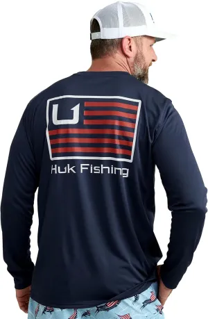 HUK Mens Pursuit Pattern Crew Sleeve, Performance Shirt, Bars - Windsurfer, 3X-Large