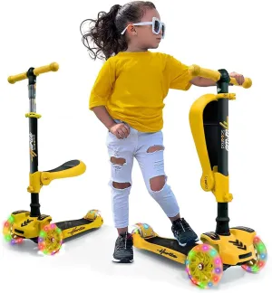 Hurtle 3-Wheeled Scooter for Kids - Wheel LED Lights, Adjustable Lean-to-Steer Handlebar, and Foldable Seat - Sit or Stand Ride with Brake for Boys and Girls Ages 1-14 Years Old