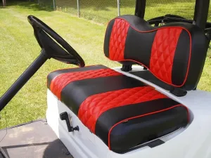Huskey Golf Cart Front Rear Seat Covers Compatible with Yamaha G29 Drive & Drive 2 2007-Up Models, Custom Fit, Black/Red Diamond Stitching, Marine Grade Vinyl, Staple On