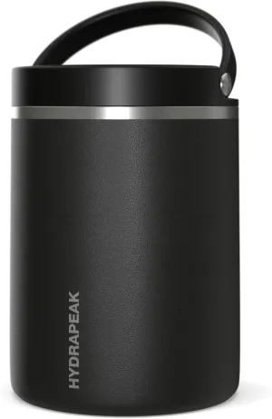 Hydrapeak 32oz Stainless Steel Vacuum Insulated Thermos Food Jar | Thermos for Hot Food and Cold Food, Wide Mouth Leak-Proof Soup Thermos for Adults, 10 Hours Hot and 16 Hours Cold (Black)