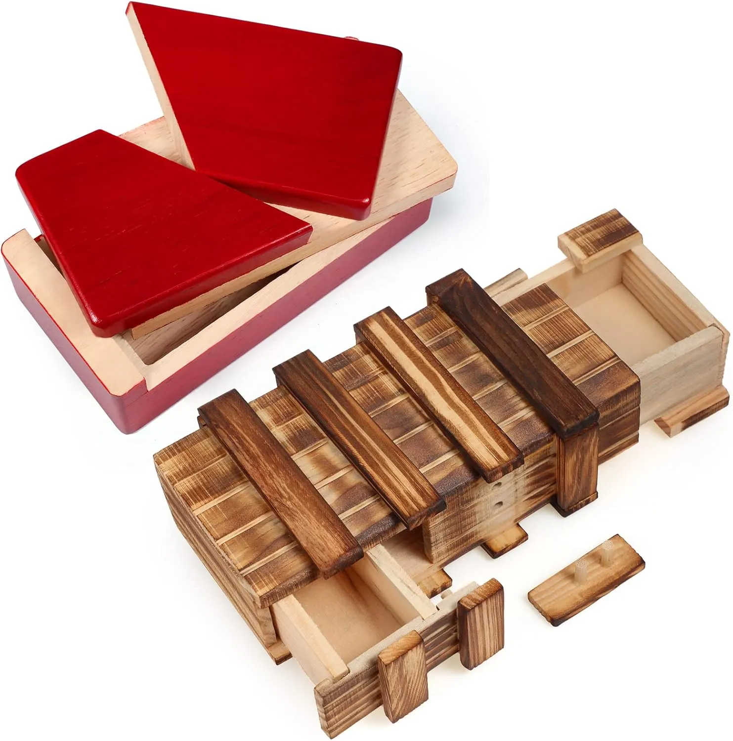 HyDren 2 Pcs Christmas Wooden Puzzle Box With Secret Compartment - 3D Brainteaser Lock Box, Wood Brain Teaser, Difficult Puzzle Gifts, Game