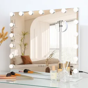 iCREAT Vanity Lighted Mirror, Hollywood Makeup Mirror with Lights,Large Vanity Mirror with Lights,17 Dimmable LED Bulbs, Touch Control,Mirror with USB Outlet, White(L23.6''×H20'')