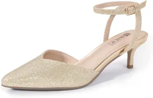 IDIFU IN2 Women's Pumps Closed Toe Kitten Heels Slingback Low Pointed Toe Short Ankle Strap Heels Wedding Bride Prom Bridal Work Dress Shoes for Women Comfortable Cute Trendy Pumps Shoes