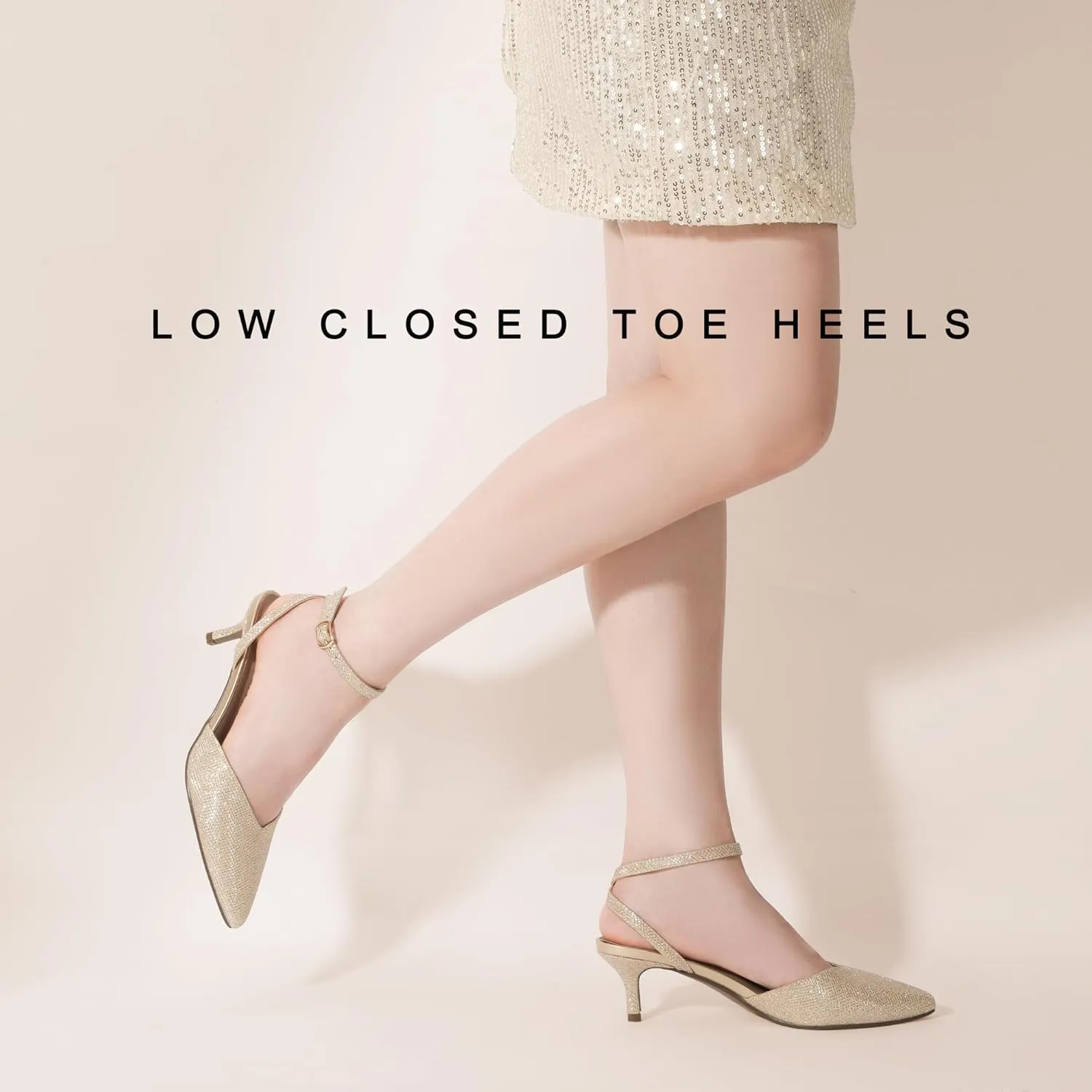IDIFU IN2 Women's Pumps Closed Toe Kitten Heels Slingback Low Pointed Toe Short Ankle Strap Heels Wedding Bride Prom Bridal Work Dress Shoes for Women Comfortable Cute Trendy Pumps Shoes