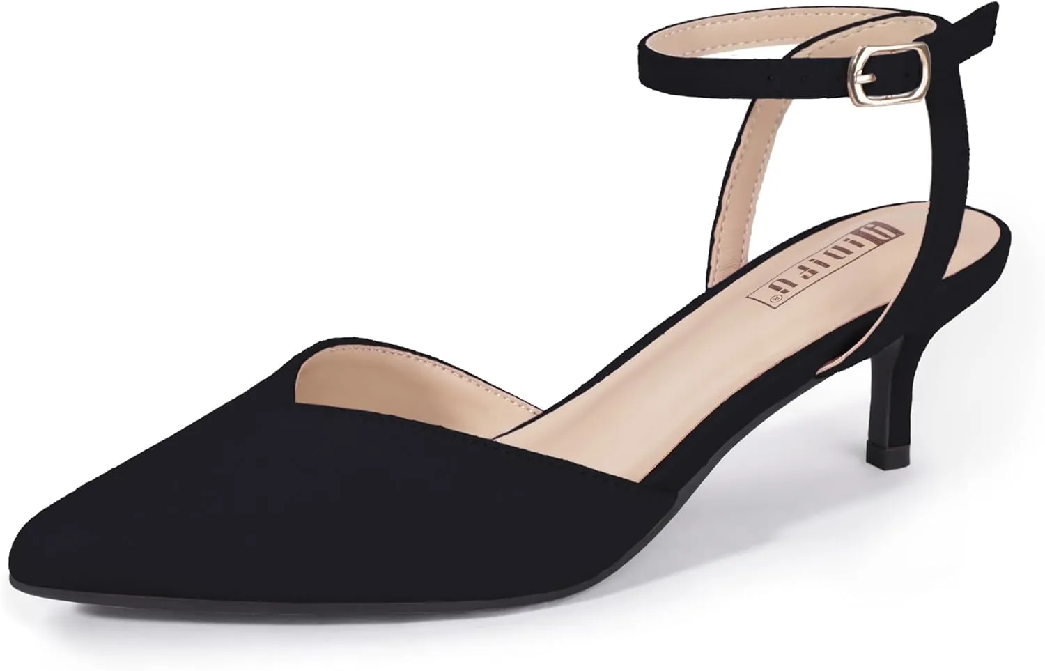 IDIFU IN2 Women's Pumps Closed Toe Kitten Heels Slingback Low Pointed Toe Short Ankle Strap Heels Wedding Bride Prom Bridal Work Dress Shoes for Women Comfortable Cute Trendy Pumps Shoes