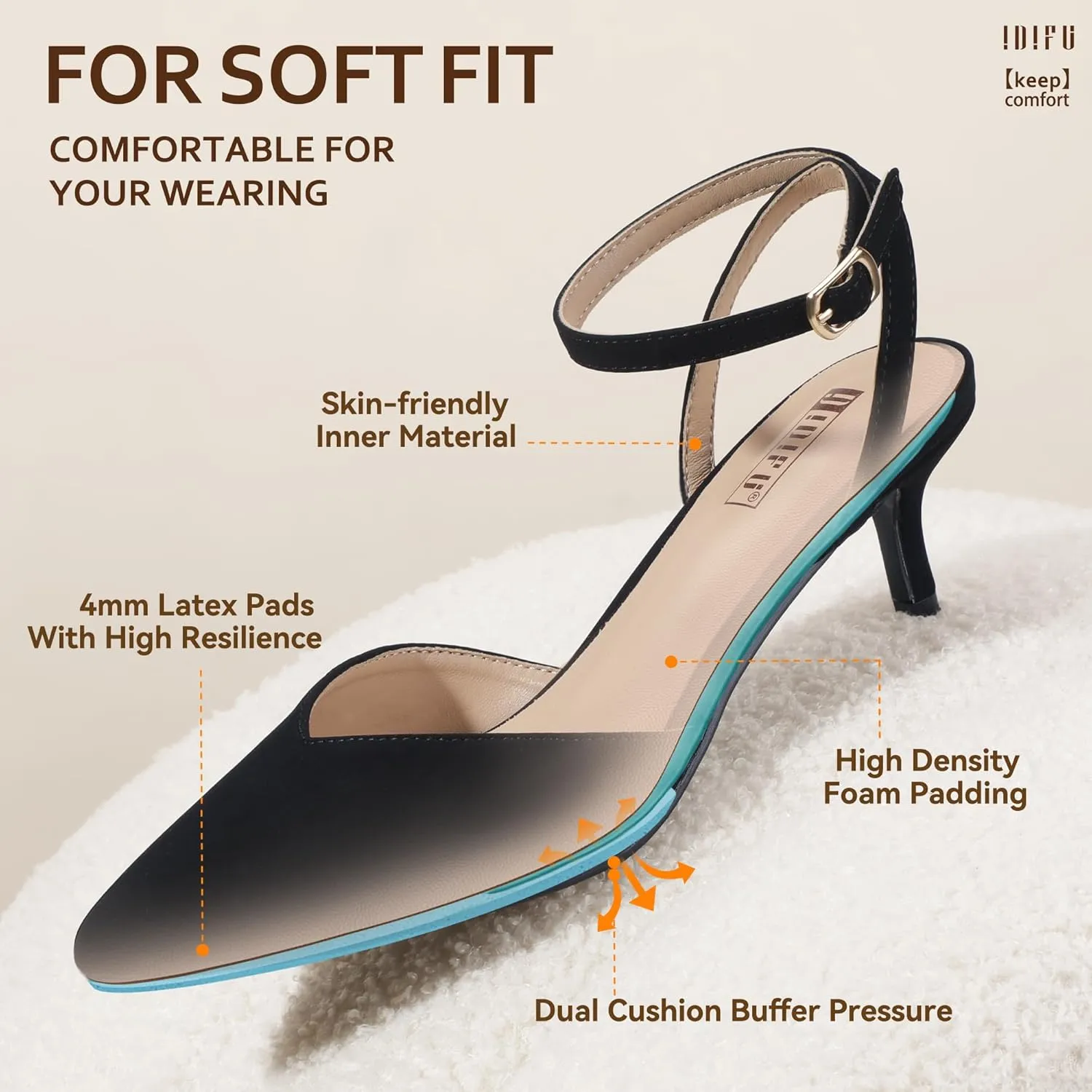IDIFU IN2 Women's Pumps Closed Toe Kitten Heels Slingback Low Pointed Toe Short Ankle Strap Heels Wedding Bride Prom Bridal Work Dress Shoes for Women Comfortable Cute Trendy Pumps Shoes