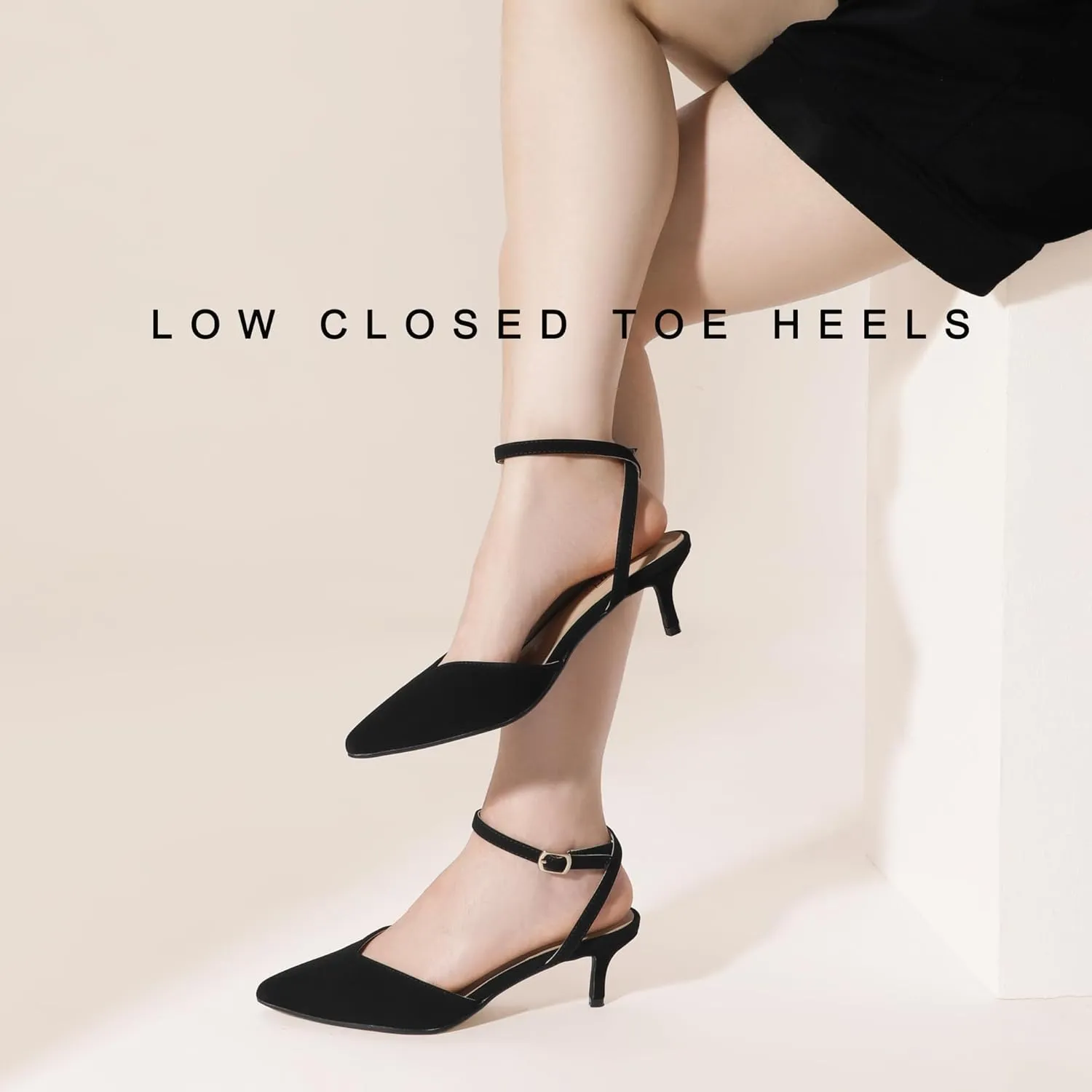 IDIFU IN2 Women's Pumps Closed Toe Kitten Heels Slingback Low Pointed Toe Short Ankle Strap Heels Wedding Bride Prom Bridal Work Dress Shoes for Women Comfortable Cute Trendy Pumps Shoes