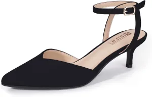 IDIFU IN2 Women's Pumps Closed Toe Kitten Heels Slingback Low Pointed Toe Short Ankle Strap Heels Wedding Bride Prom Bridal Work Dress Shoes for Women Comfortable Cute Trendy Pumps Shoes