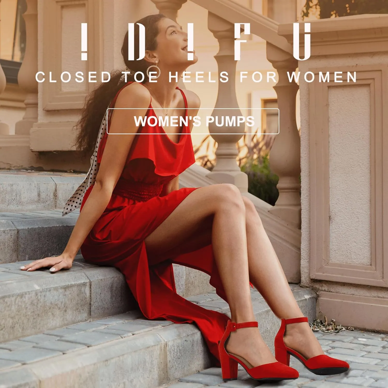IDIFU IN3 Chunky Block Heels - Women's Pumps for Dress, Wedding, Bridal, Homecoming, Prom & Work - Comfortable Ankle Strap, Round Toe, Thick Heels