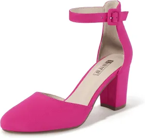 IDIFU IN3 Chunky Block Heels - Women's Pumps for Dress, Wedding, Bridal, Homecoming, Prom & Work - Comfortable Ankle Strap, Round Toe, Thick Heels