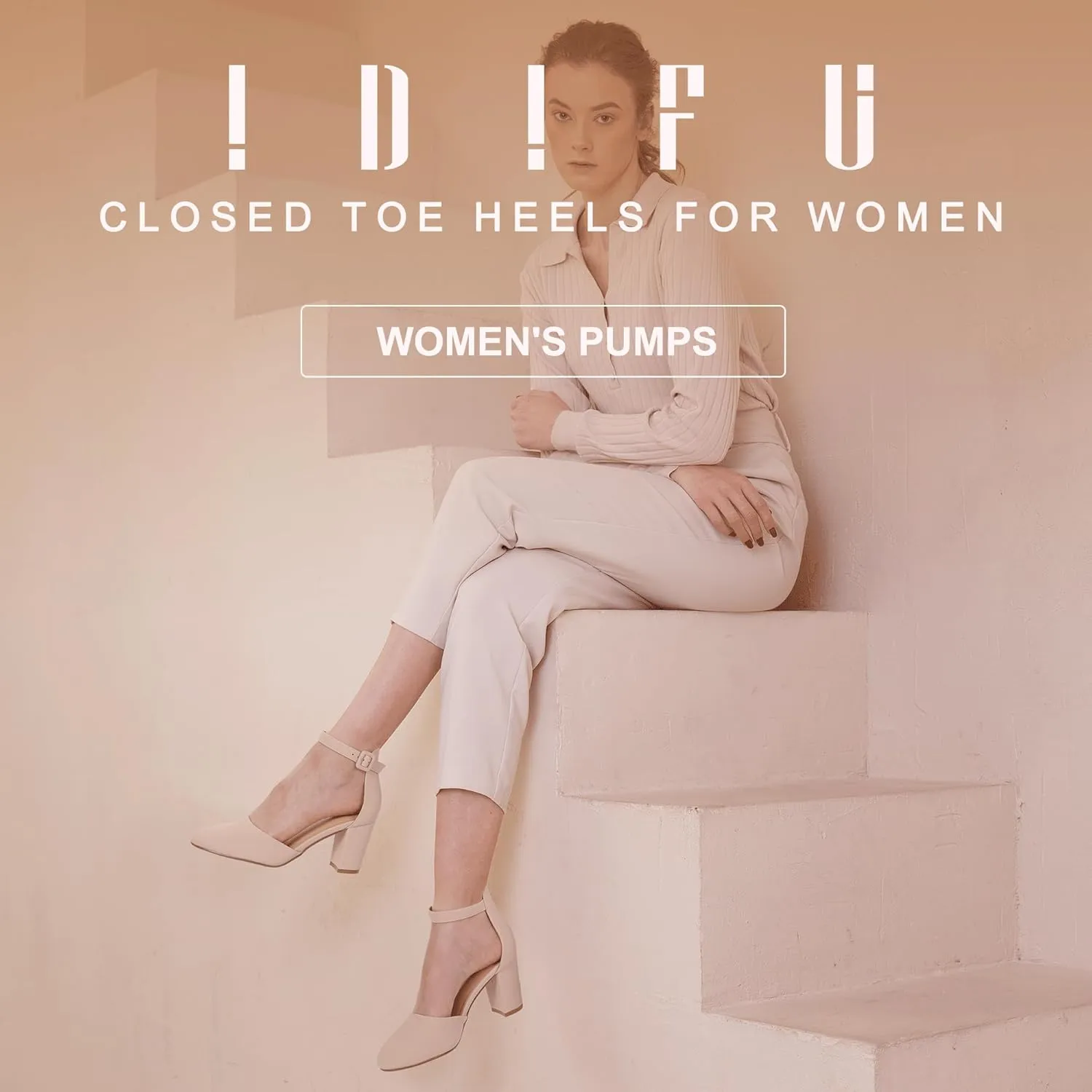 IDIFU IN3 Chunky Block Heels - Women's Pumps for Dress, Wedding, Bridal, Homecoming, Prom & Work - Comfortable Ankle Strap, Round Toe, Thick Heels
