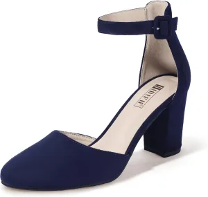 IDIFU IN3 Chunky Block Heels - Women's Pumps for Dress, Wedding, Bridal, Homecoming, Prom & Work - Comfortable Ankle Strap, Round Toe, Thick Heels