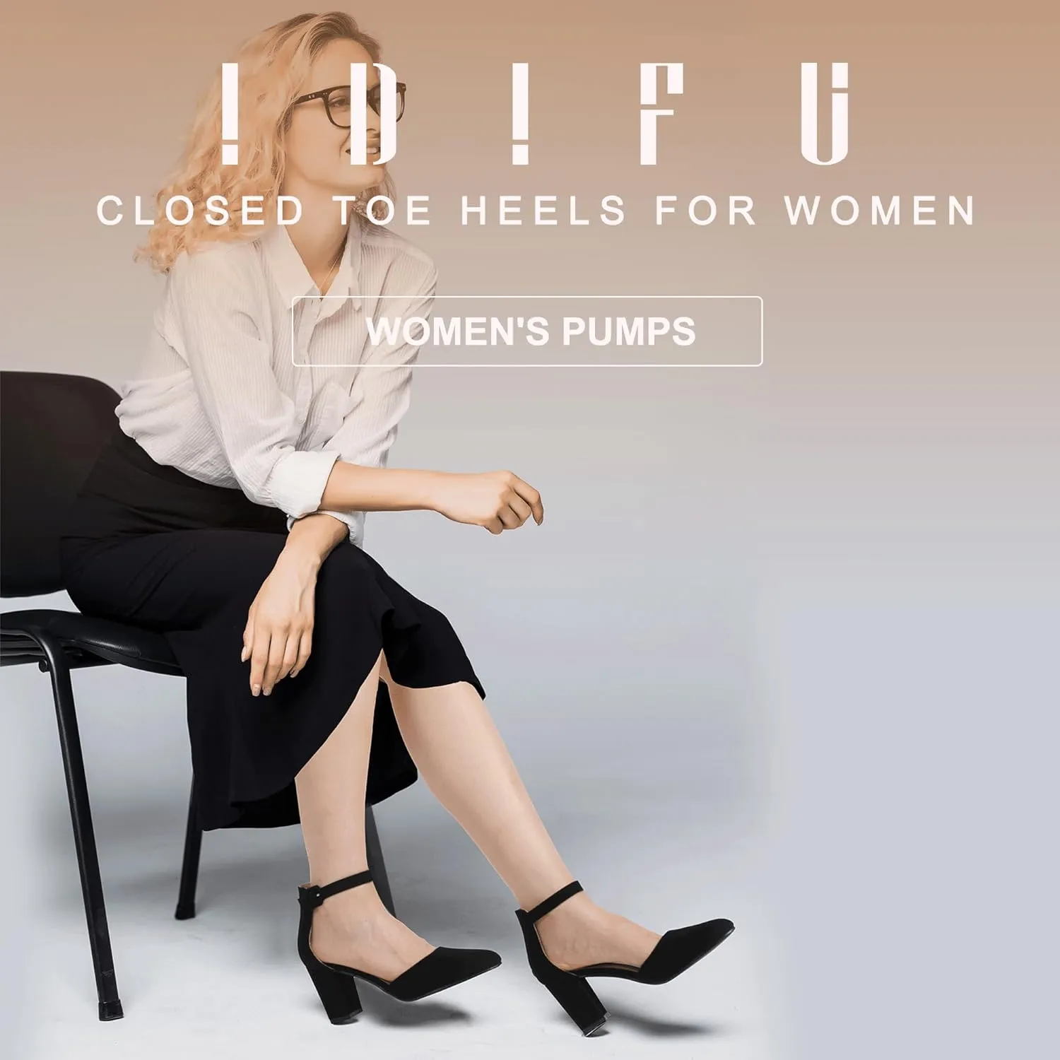 IDIFU IN3 Chunky Block Heels - Women's Pumps for Dress, Wedding, Bridal, Homecoming, Prom & Work - Comfortable Ankle Strap, Round Toe, Thick Heels