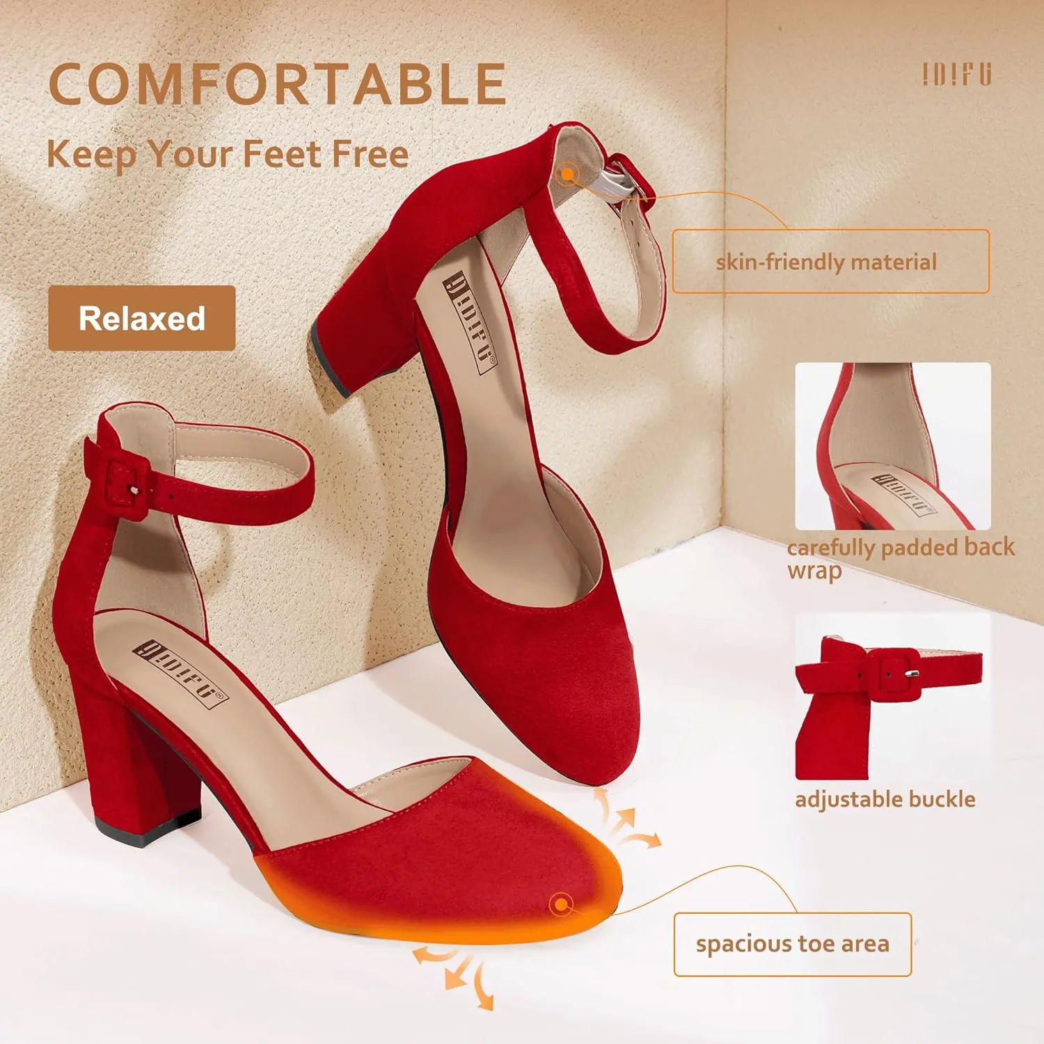 IDIFU IN3 Chunky Block Heels - Women's Pumps for Dress, Wedding, Bridal, Homecoming, Prom & Work - Comfortable Ankle Strap, Round Toe, Thick Heels