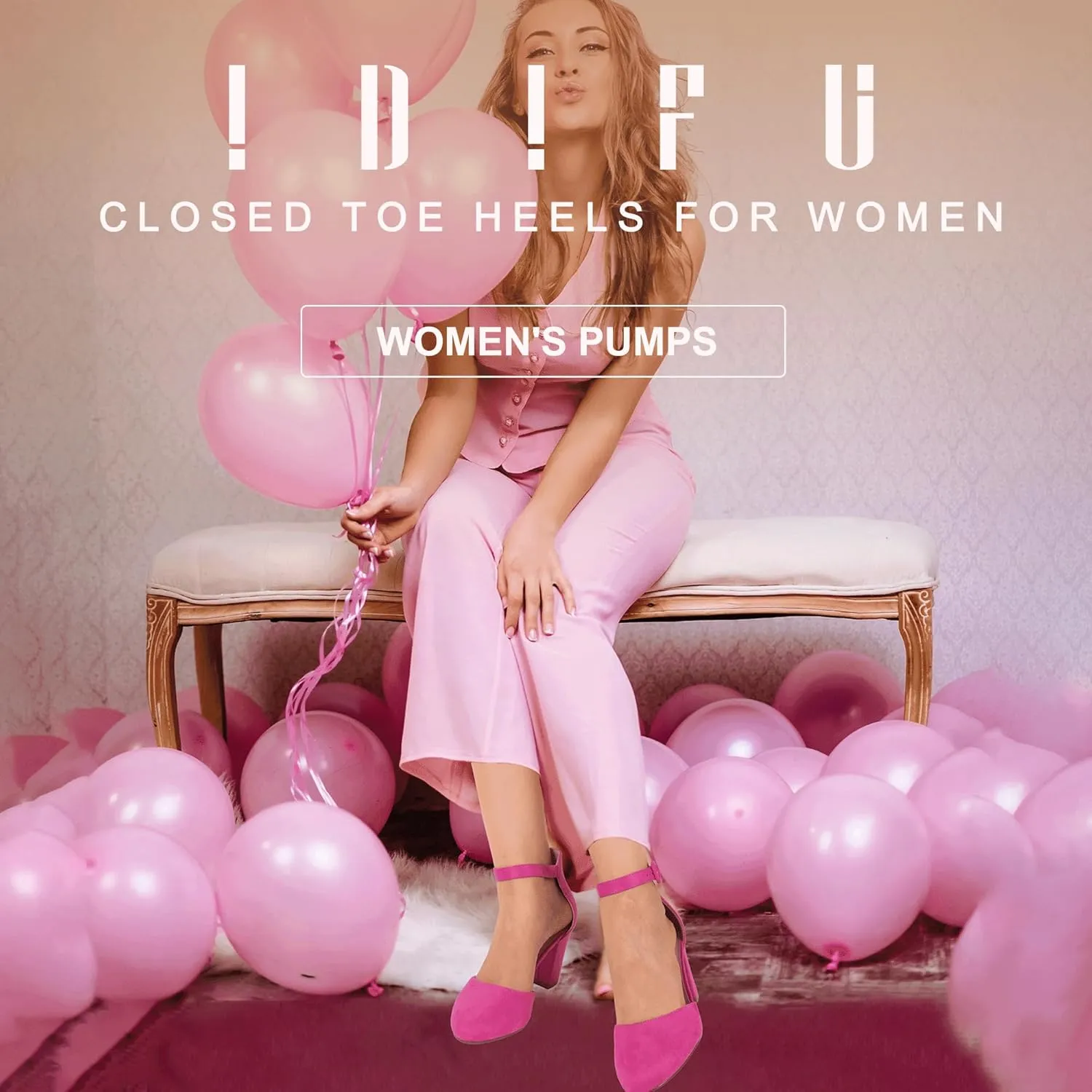 IDIFU IN3 Chunky Block Heels - Women's Pumps for Dress, Wedding, Bridal, Homecoming, Prom & Work - Comfortable Ankle Strap, Round Toe, Thick Heels