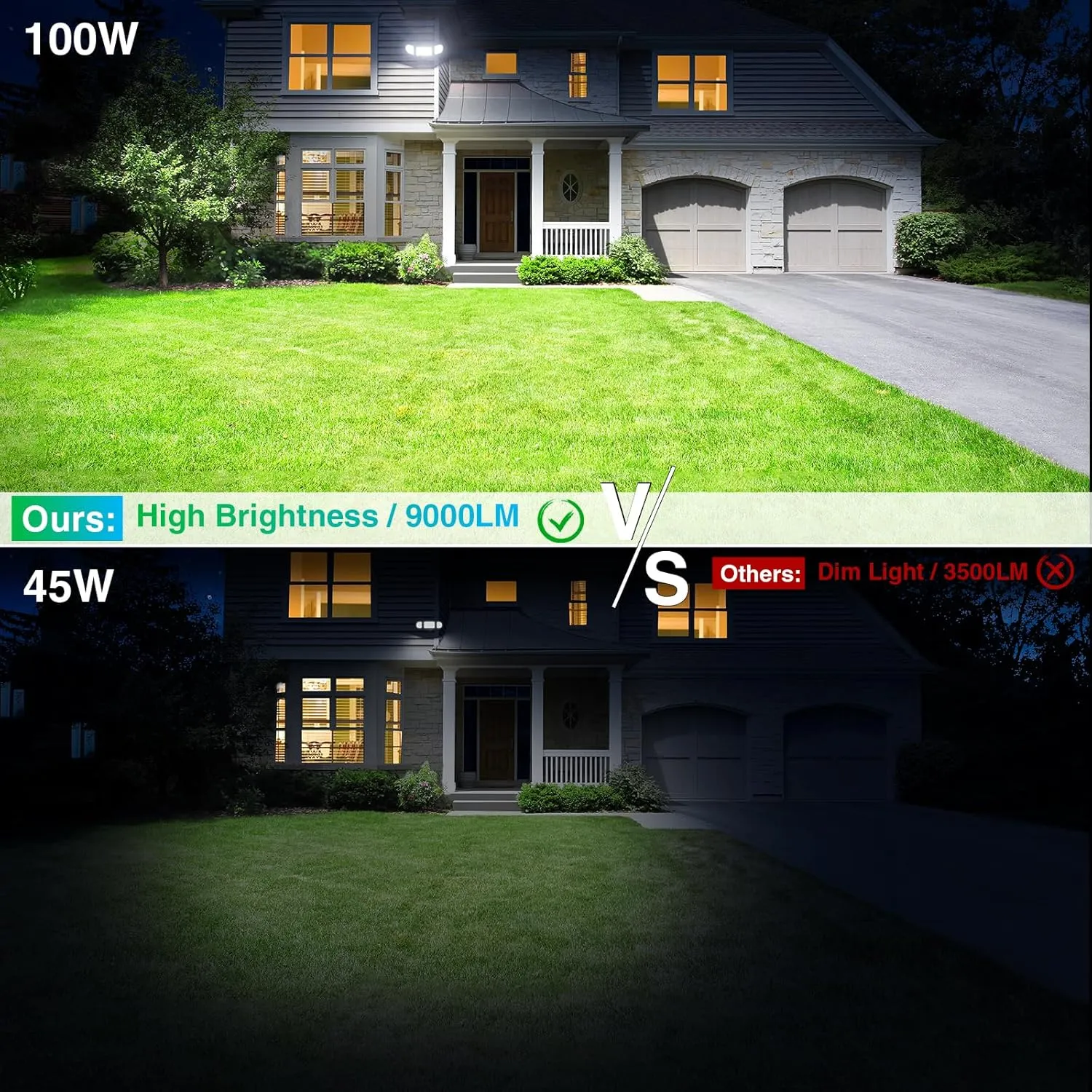 iMaihom 100W Flood Lights Outdoor, 9000LM Ultra Bright Security Lights, 3 Adjustable Heads Flood Lighting, IP65 Waterproof, 6500K Switch Controlled Floodlight for Yard Garage Court (Brown)