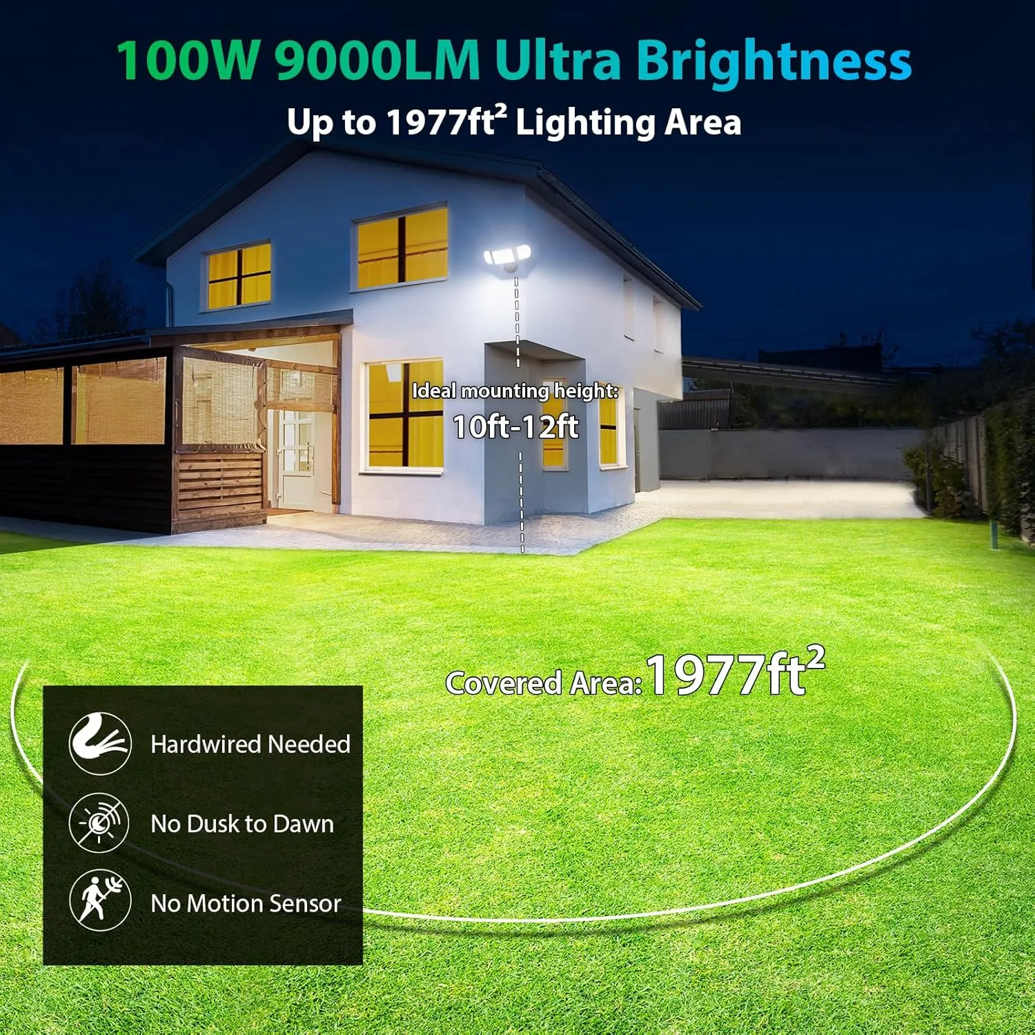 iMaihom 100W Flood Lights Outdoor, 9000LM Ultra Bright Security Lights, 3 Adjustable Heads Flood Lighting, IP65 Waterproof, 6500K Switch Controlled Floodlight for Yard Garage Court (Brown)