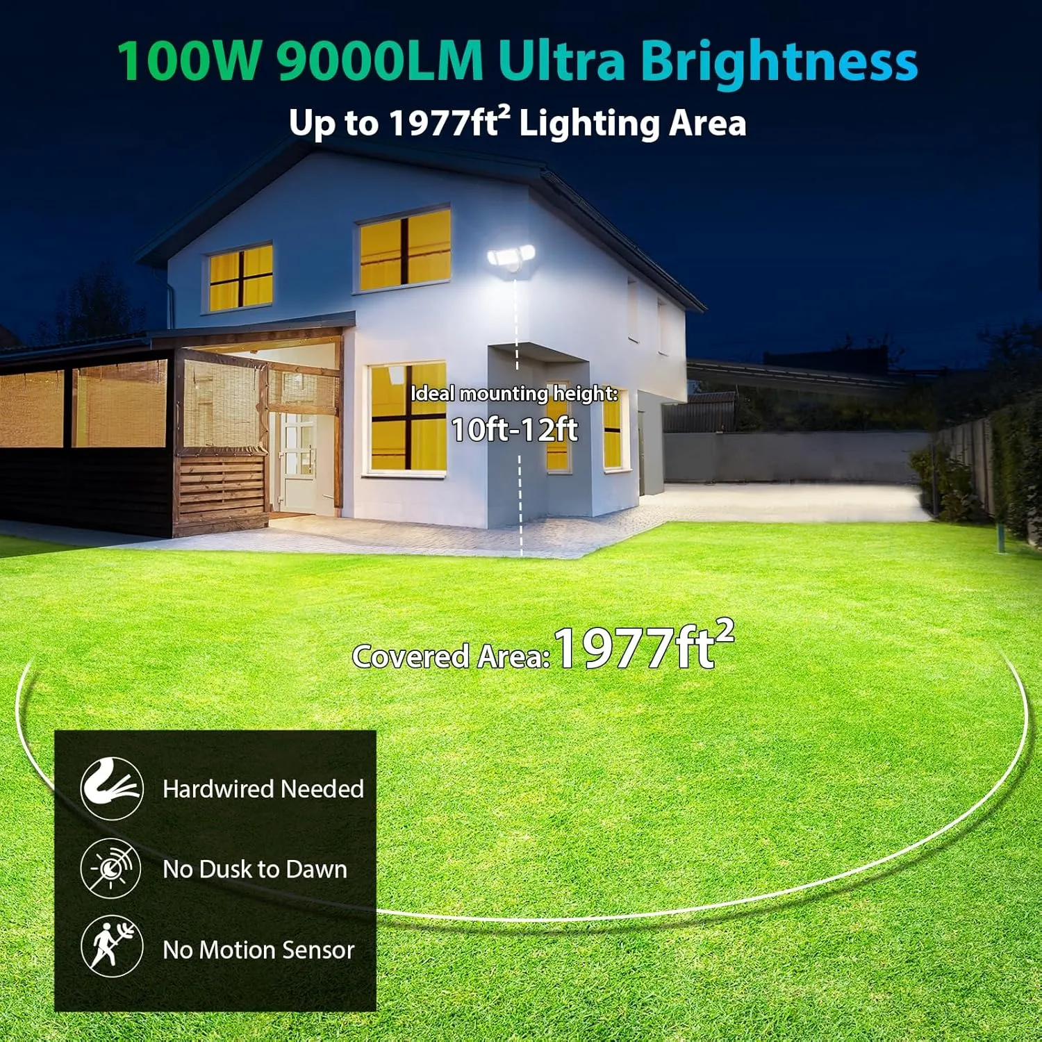iMaihom 100W Flood Lights Outdoor, 9000LM Ultra Bright Security Lights, 3 Adjustable Heads Flood Lighting, IP65 Waterproof, 6500K Switch Controlled Floodlight for Yard Garage Court (White)
