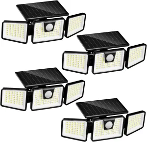 INCX Solar Motion Sensor Lights Outdoor, 3 Heads Security Lights Solar Powered, 156 LED Flood Light Motion Detected Spotlight for Patio Yard Garage Entryways, IP65 Waterproof 4 Pack