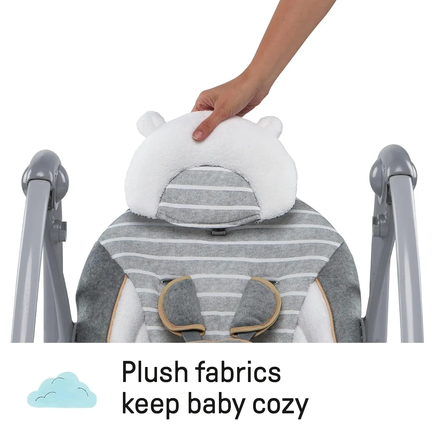 Ingenuity Swing 'n Go Deluxe 5-Speed Baby Swing with Cushioned Harness - Foldable, Portable, 2 Plush Toys & Sounds, 0-9 Months 6-20 lbs (Bella Teddy)
