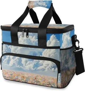 Insulated Cooler Bag 24 Cans Large Capacity Lunch Box-Beautiful Sky Flower Print Leak Proof with Shoulder Strap for Camping Picnic