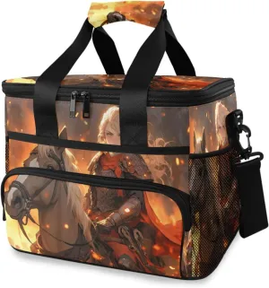 Insulated Cooler Bag 24 Cans Large Capacity Lunch Box-Cartoon Knight Print Leak Proof with Shoulder Strap for Camping Picnic