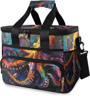 Insulated Cooler Bag 24 Cans Large Capacity Lunch Box-Vivd Sea Creature Print Leak Proof with Shoulder Strap for Camping Picnic