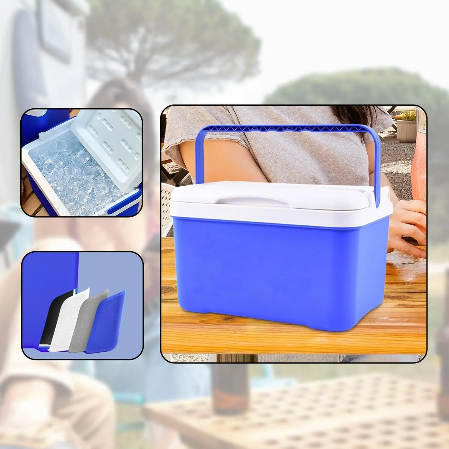 Insulated Cooler Box Ice Retention Cooler Portable Airtight Beverage Storage Organizer for Party Outdoor Activities Barbecue