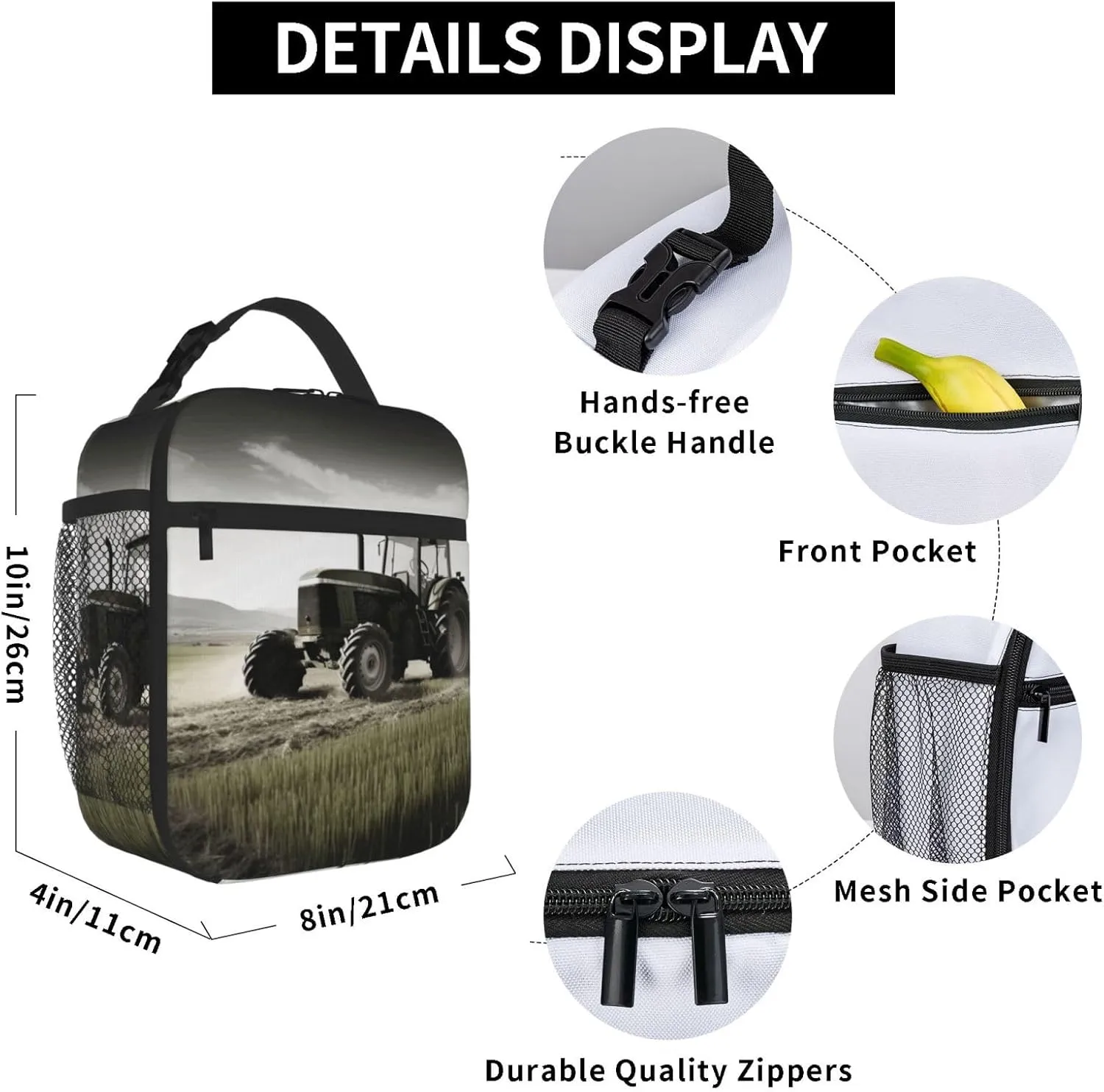 Insulated Lunch Bag for Women Men Tractor Agriculture Tranquil_76680268 Lunch Box Reusable Lunch Tote Bag for Work Picnic Travel