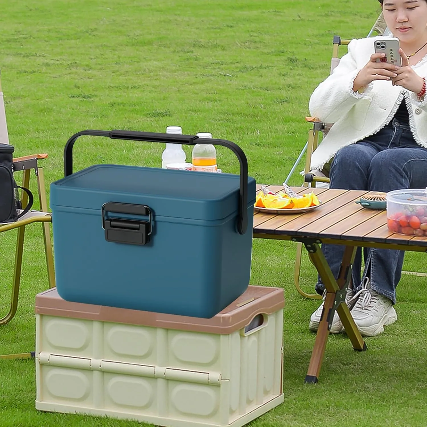 Insulated Mini Ice Chest with Portable Handles, 4qt Small Hard Cooler Lunch Box for Car Camping Picnic Beach Outdoor Cooler Refrigerated Box for Beach, Picnic, Camping, Boat