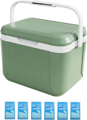 Insulated Portable Cooler with Handle with 6 Pcs Ice Packs, Hot/Cold Retention Cooler, Beverage Storage Organizer Hard Cooler Car Refrigerator for Beach,Picnic,Camping - Green