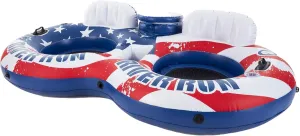 Intex 56855VM River Run Inflatable American Flag 2 Person Water Lounge Pool Tube Float with Built in Cooler, Cup Holders, and Patch Repair Kit