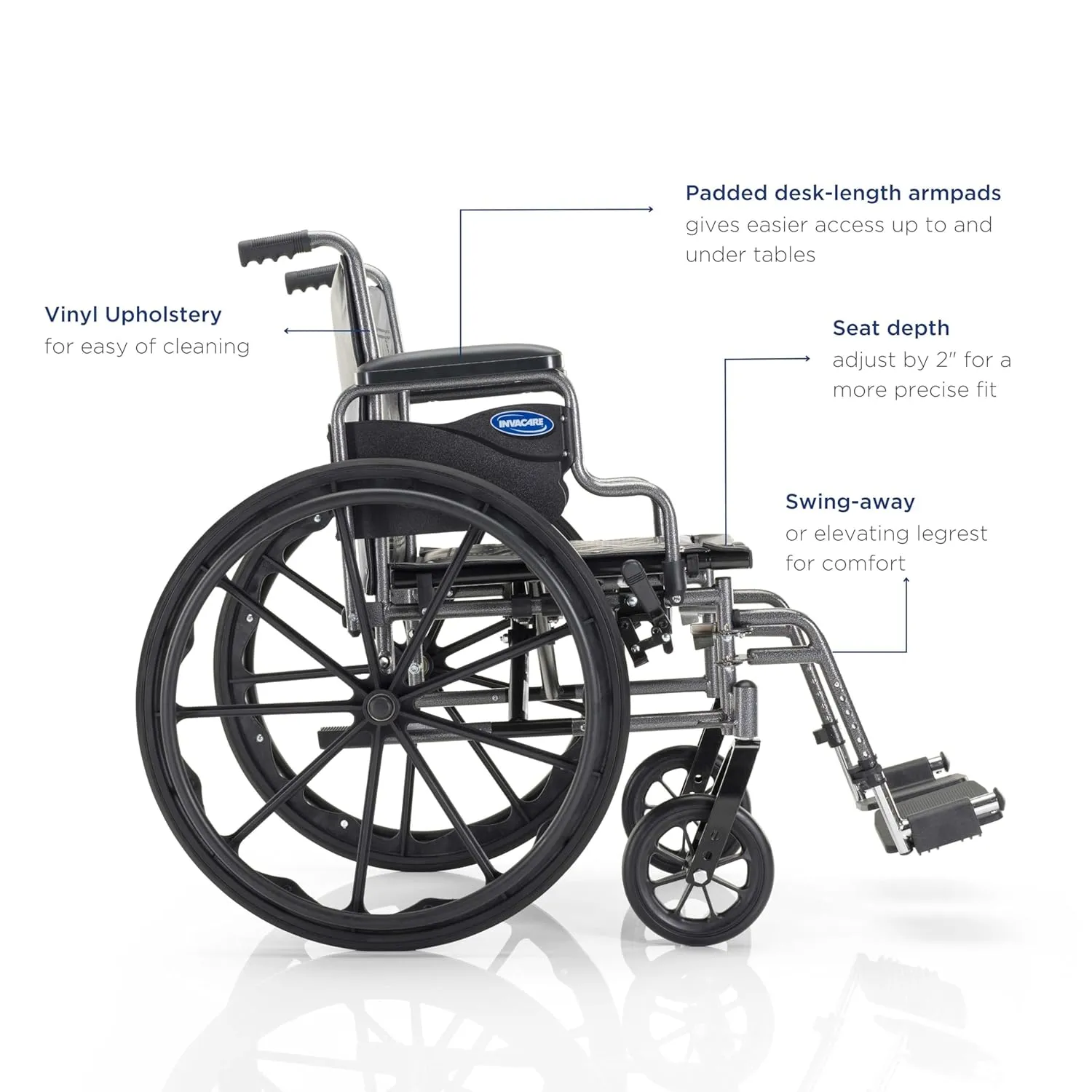 Invacare Essentials Tracer SX3 Wheelchair, Foldable, Swing-Away Footrests & Desk Length Arms, 20 Inch Seat