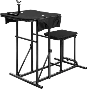 IRONMAX Foldable Shooting Bench, Height Adjustable Shooting Table with Padded Seat, Gun Rest & Gear Pockets, Portable Shooting Bench for Rifles, Outdoor Range and Hunting