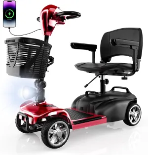 iScooter X-02 Mobility Scooter, 12-24 Miles Electric Wheelchair Device, 4 Wheel Foldable Mobility Scooter for Adults, with LED Headlight, Basket, Cup Holder, Reversing Bell, Lightweight and Convenient