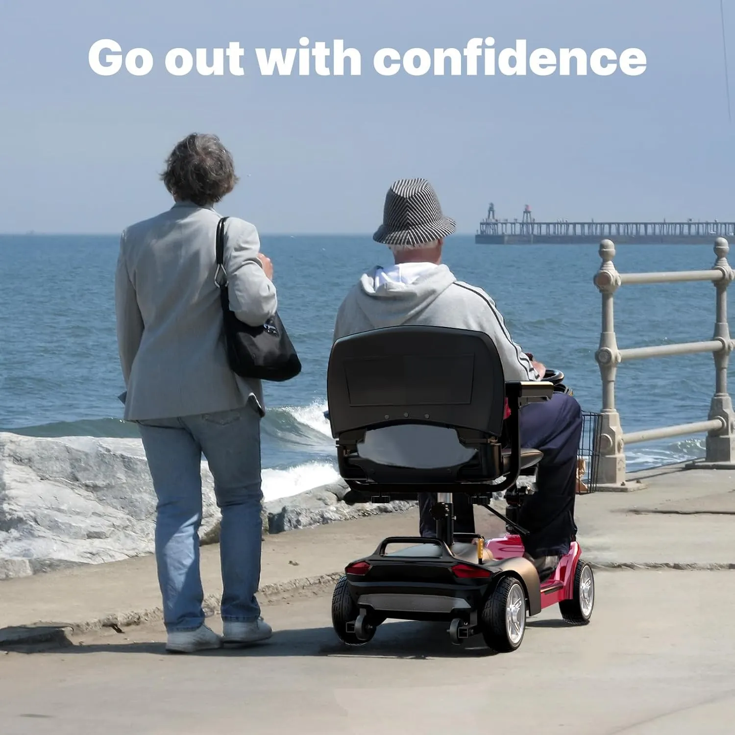 iScooter X-02 Mobility Scooter, 12-24 Miles Electric Wheelchair Device, 4 Wheel Foldable Mobility Scooter for Adults, with LED Headlight, Basket, Cup Holder, Reversing Bell, Lightweight and Convenient