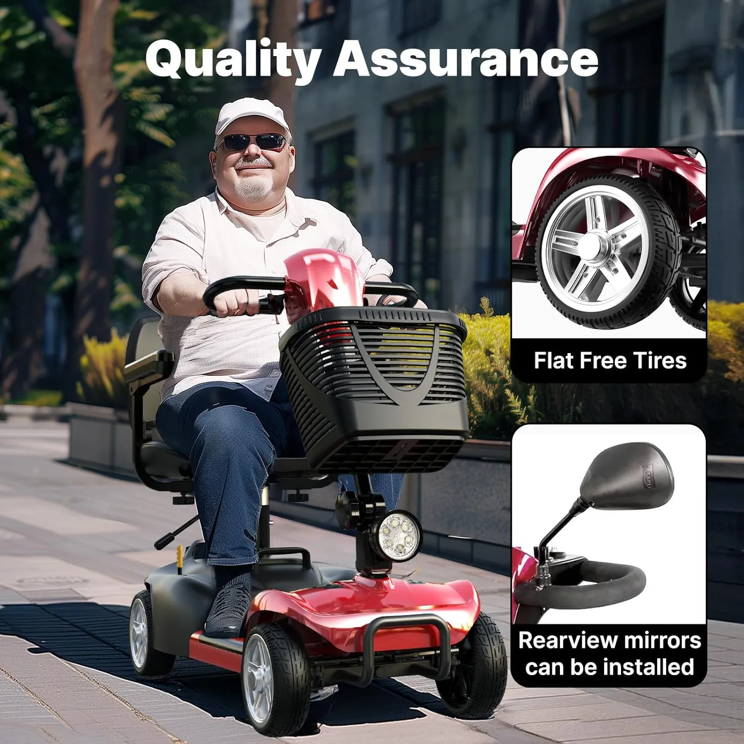 iScooter X-02 Mobility Scooter, 12-24 Miles Electric Wheelchair Device, 4 Wheel Foldable Mobility Scooter for Adults, with LED Headlight, Basket, Cup Holder, Reversing Bell, Lightweight and Convenient