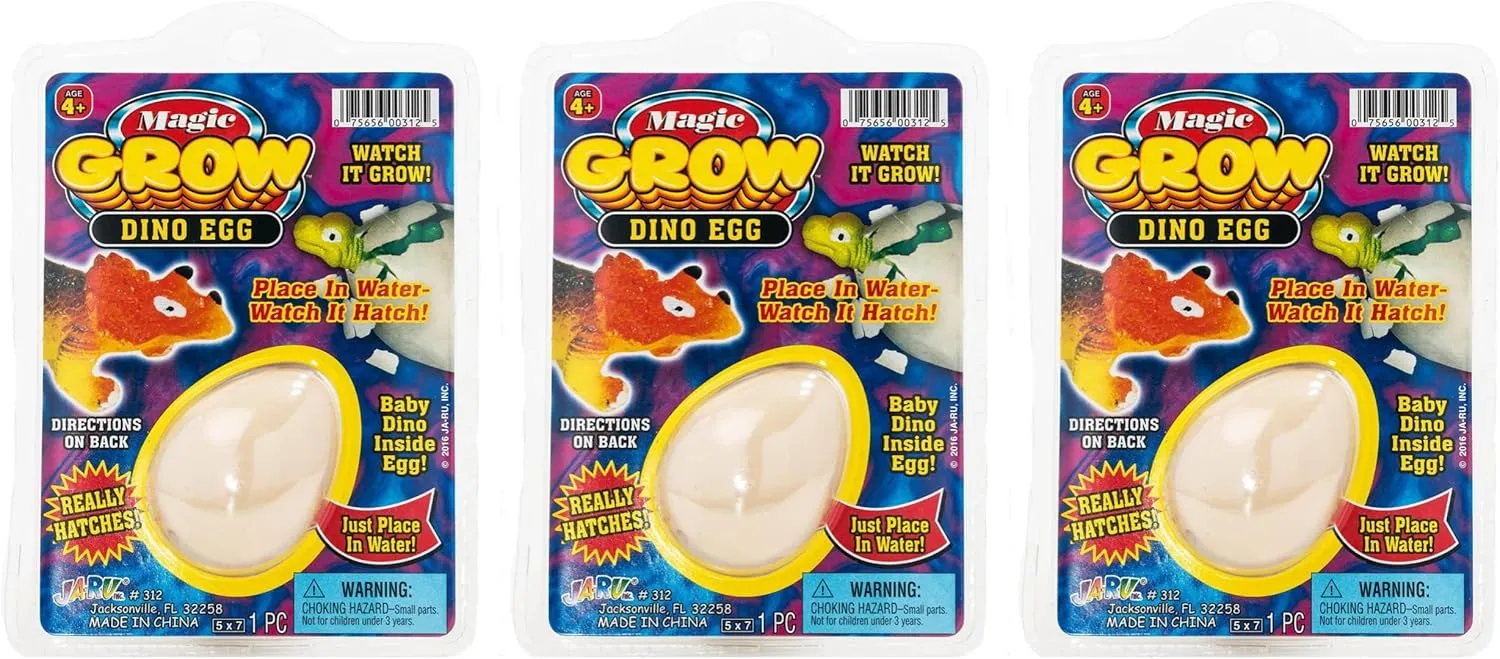 JA-RU Magic Grow Growing Dinosaur Toy (3 Eggs Assorted) Surprise Hatching Dino Eggs in Water for Kids. Jurassic Party Favors Easter Basket Stuffers Pinata Fillers. 312-3