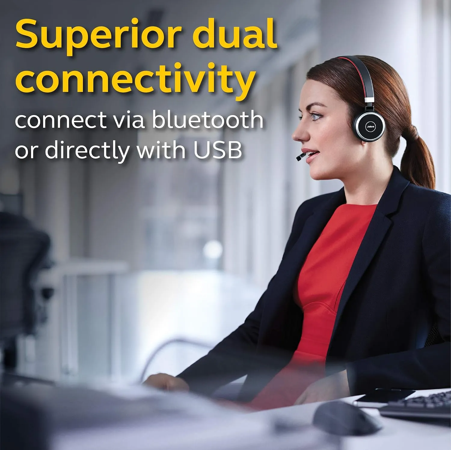 Jabra Evolve 65 UC Wireless Headset, Stereo – Includes Link 370 USB Adapter – Bluetooth Headset with Industry-Leading Wireless Performance, Passive Noise Cancellation, All Day Battery, Stereo Speaker