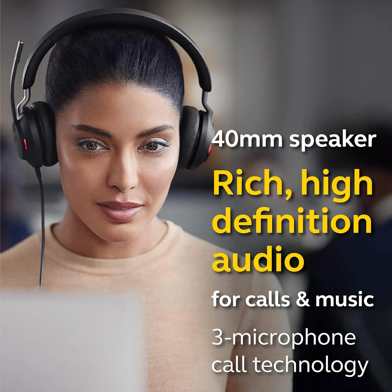 Jabra Evolve2 40 UC Wired Headphones, USB-C, Stereo, Black – Telework Headset for Calls and Music, Enhanced All-Day Comfort, Passive Noise Cancelling Headphones, UC-Optimized with USB-C Connection