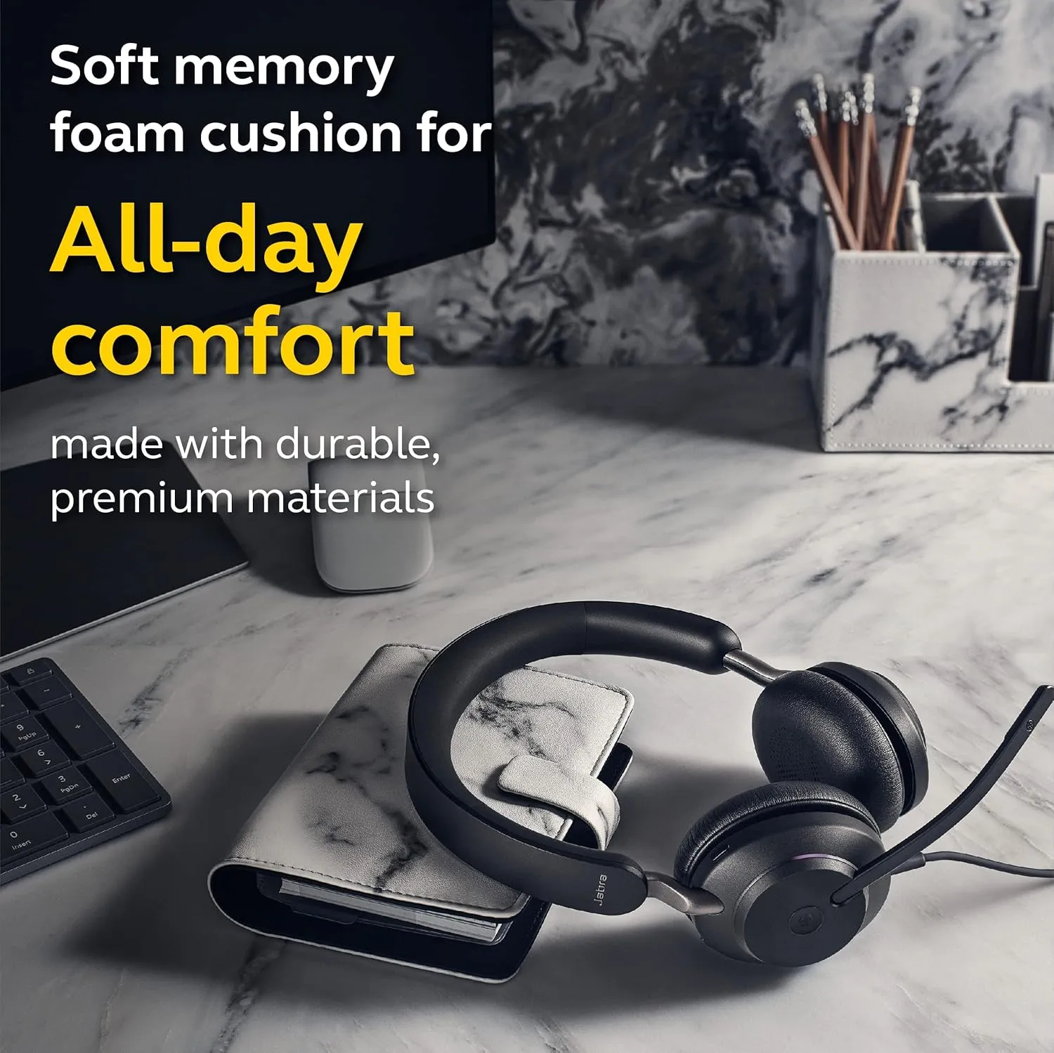 Jabra Evolve2 40 UC Wired Headphones, USB-C, Stereo, Black – Telework Headset for Calls and Music, Enhanced All-Day Comfort, Passive Noise Cancelling Headphones, UC-Optimized with USB-C Connection