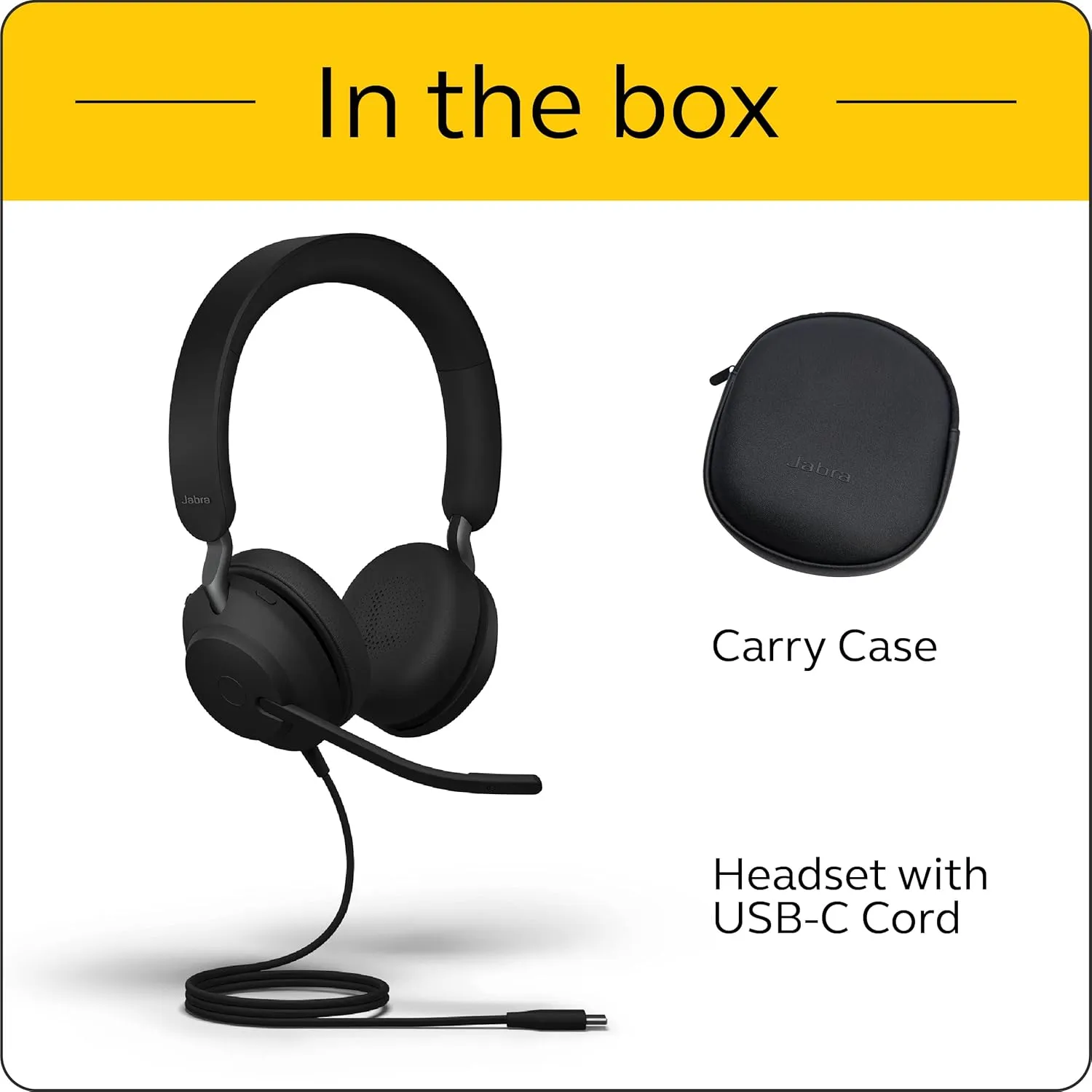Jabra Evolve2 40 UC Wired Headphones, USB-C, Stereo, Black – Telework Headset for Calls and Music, Enhanced All-Day Comfort, Passive Noise Cancelling Headphones, UC-Optimized with USB-C Connection