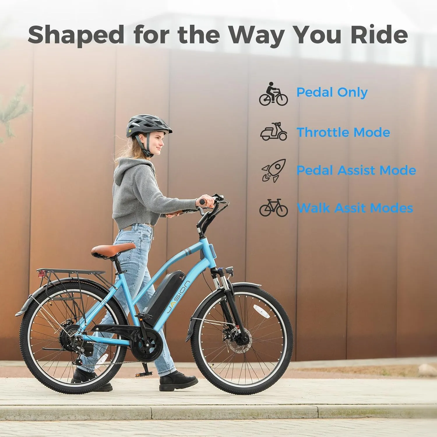 Jasion CB1 Electric Bike for Adults, 1000W Motor Peak Ebike, 450Wh Removeable Battery, 26'' City Cruiser Bicycle, 22 MPH Commuter Women Ebike, 7-Speed Gear