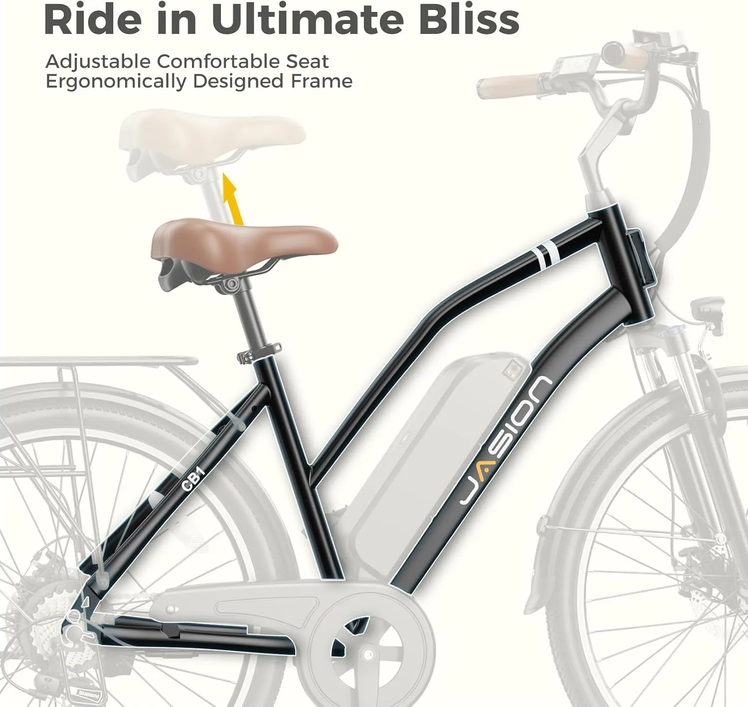 Jasion CB1 Electric Bike for Adults, 1000W Motor Peak Ebike, 450Wh Removeable Battery, 26'' City Cruiser Bicycle, 22 MPH Commuter Women Ebike, 7-Speed Gear