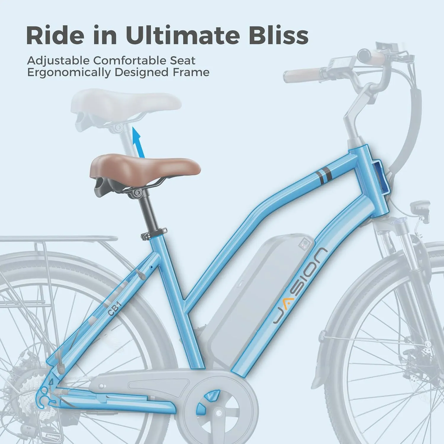 Jasion CB1 Electric Bike for Adults, 1000W Motor Peak Ebike, 450Wh Removeable Battery, 26'' City Cruiser Bicycle, 22 MPH Commuter Women Ebike, 7-Speed Gear