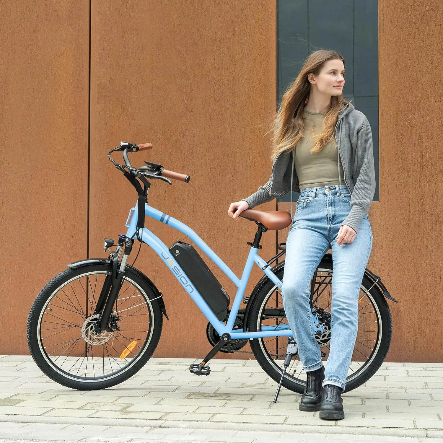 Jasion CB1 Electric Bike for Adults, 1000W Motor Peak Ebike, 450Wh Removeable Battery, 26'' City Cruiser Bicycle, 22 MPH Commuter Women Ebike, 7-Speed Gear
