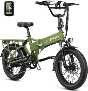 Jasion EB7 2.0 Electric Bike for Adults, 1200W Peak Motor 28MPH Max Speed Folding Ebike, 48V 10AH Removable Battery, 20" Fat Tire with Dual Suspension, 7-Speed Electric Bicycles, UL Certifiled