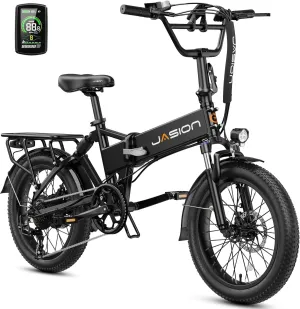Jasion EB7 2.0 Electric Bike for Adults, 1200W Peak Motor 28MPH Max Speed Folding Ebike, 48V 10AH Removable Battery, 20" Fat Tire with Dual Suspension, 7-Speed Electric Bicycles, UL Certifiled